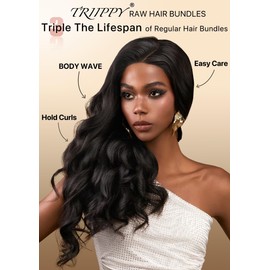 Extensiones individuales de cabello humano camboyano crudo TRIPPY, extensiones de cabello humano con ondas corporales el triple de vida útil que el cabello virgen normal (14 pulgadas)