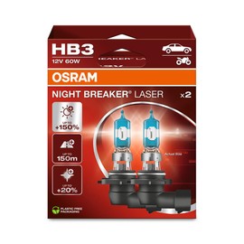 OSRAM NIGHT BREAKER LASER HB3, +150% more brightness, halogen headlight lamp, 9005NL-2HB, 12V, Hanging folding box (2 lamps), white