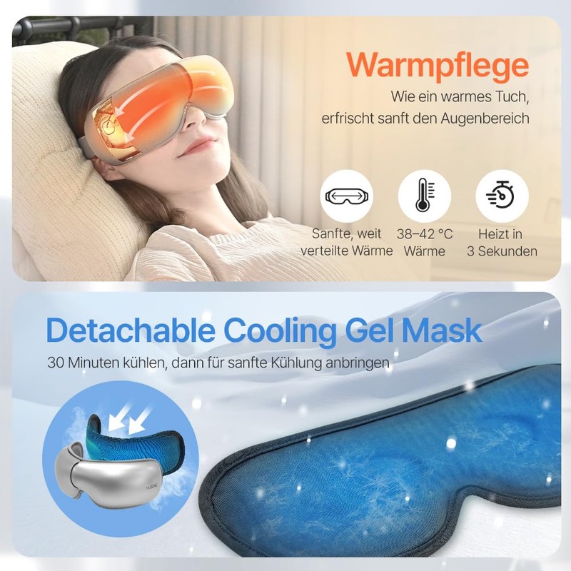 HubiCare Augenmassagegerät Pro mit Wärme & Kühlung, 3D Airbag Vibration,