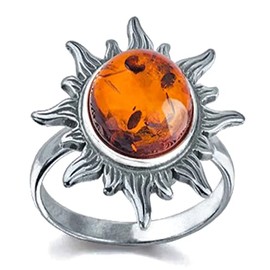 Honey Amber Sterling Silver Sun Ring