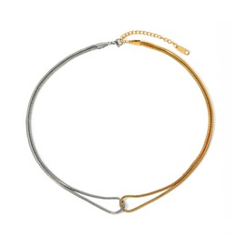 Cryinsun Two Tone Snake Chain Twisted Link Necklace For women, 18K PVD Gold Silver Waterproof Stainless Steel, Dual Color Mixed Double Layer Chain Necklace Fashion Jewelry Gifts For Mom Ladies