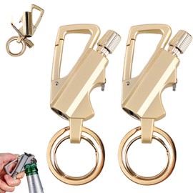 Keychain Lighter， 2 Pack Metal Match Kerosene Lighter， Reusable Waterproof Windproof Permanent Strike Anywhere， with Multitool Bottle Opener, for Outdoor Survival Gift for Men(Gold)