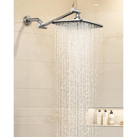 Veken 11.8" Rain Shower Head, Rectangular Rainfall Showerhead with 11" Stainless Steel Exension Arm, Height & Angle Decor Adjustable, High Pressure Shower Heads, Bathroom Accessories, Chrome