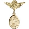 Gold Filled Baby Badge with St. Sebastian/Volleyball Charm and Angel