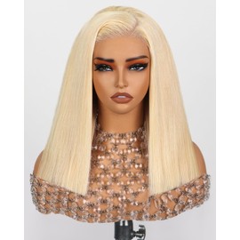 Arabella 5x6 Ready to Go Glueless Wigs Human Hair 210% Density 613 Blonde Bob Wig Human Hair 613 Lace Front Bob Wig Human Hair Pre-Cut Lace Glueless Wigs Human Hair (12inch, 5x6 Glueless Bob)