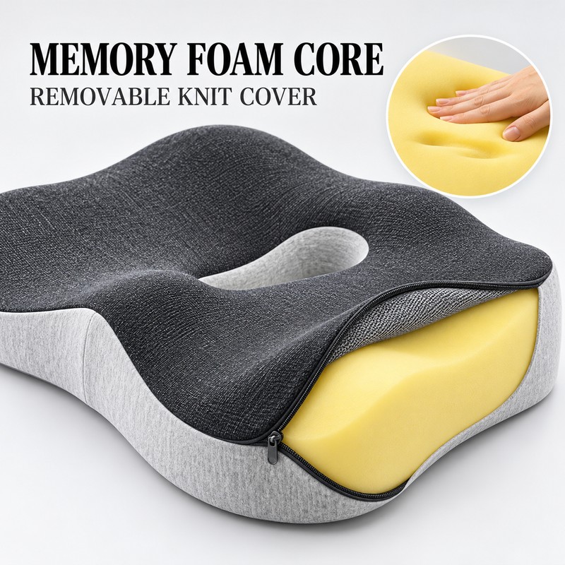 Memory Foam Seat Cushion and Lumbar Support Pillow for Office