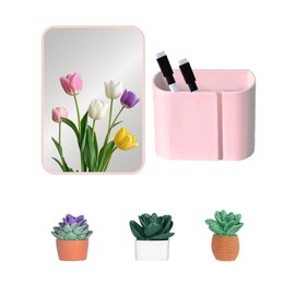 Magnetic Locker Mirror with Pen Holder, Pink Locker Accessories Kit for Girls, Back to School Essentials, Cute Decorative Locker Organizer for School Locker Decor, Office, Fridge, Home Decor