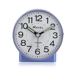 Ravel - Round Mid Sized Bedside Quartz Alarm Clock - RC039.6 - White/Metallic Blue