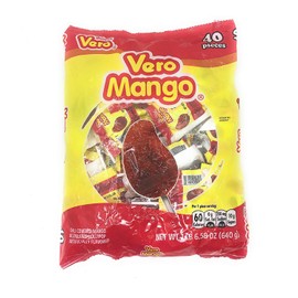 Dulces Vero Vero Mango Paletas Sabor Fresa Con Chile Mexican Hard Candy Chili Pops 40 Pc - PACK OF 3