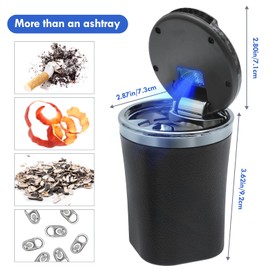 Car Ashtray with Lid Auto Ashtrays Smell Proof Smokeless Ashtray for Car Easy Clean Up Detachable Ash Tray with LED Blue Light (Black)