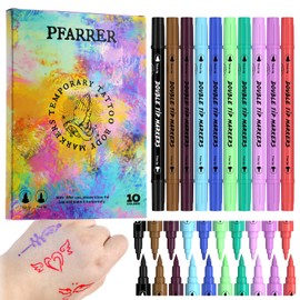 PFARRER ZYH2312111 Temporary Tattoo Marker for Skin, 10 Colours Tattoo Pens for Skin, Dual-End Tattoo Pens with Bold and Fine Lines Safty Ink