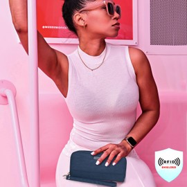 Travelon RFID Blocking Double Zip Wallet, Blue, One Size, Travelon RFID Blocking Double Zip Wallet