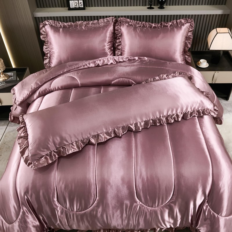 Blush Pink Queen Comforter Set Silk Like Satin Bedding Set
