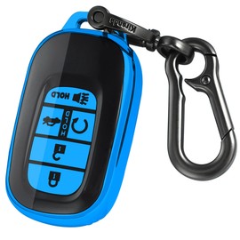 Kirsnda for Honda key fob cover,case with keychain,Soft TPU Protection key Shell/skin,5 Buttons fit 2022 2023 Accord Civic HR-V CR-V Pilot Remote Key(blue)