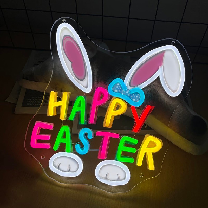 Happy Easter Neon Sign LED Easter Bunny Neon Lights USB