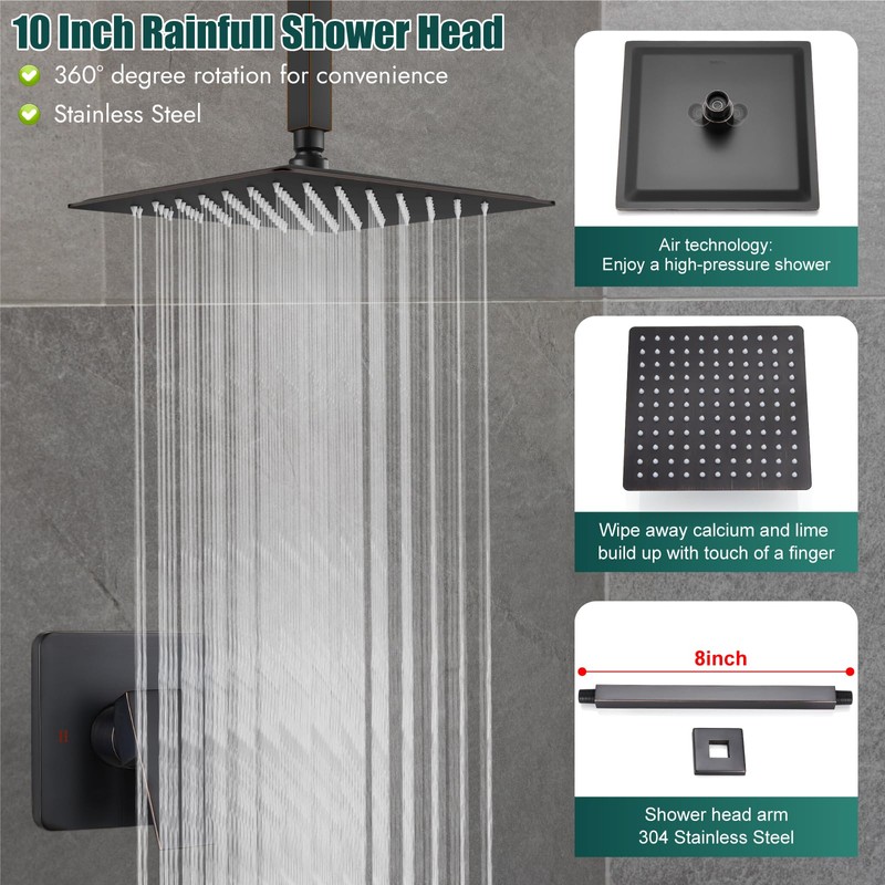 Heyalan Shower Faucet Set Square Stainless Steel Bathroom Rainfall Shower