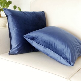 Artcest Set of 2, Cozy Solid Velvet Throw Pillow Case, Decorative Couch Cushion Cover, Soft Sofa Euro Sham with Zipper Hidden, 16"x16" (Royal Blue)