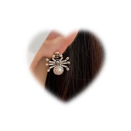 W WEILIRIAN Gothic Crystal Spider Earrings Teenager Pearl Spider Earrings Spider Skull Earrings Rhinestone Spider Stud Earrings Jewellery Women, Alloy Steel, Artificial gemstones
