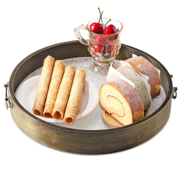 Round Bamboo Serving Tray with Acrylic Base – 11.81" Circular