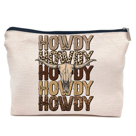 IWXYI Retro Western Leopard Cow Skull Howdy Decor Makeup Bag,Vintage Western Cowboy Howdy Women'S Make up Bag Zipper Pouch Travel Toiletry Gifts For Women Teenage Girls Girl