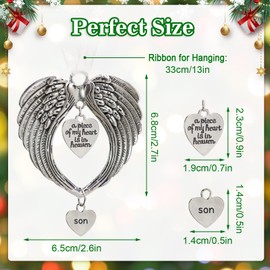 MOTONG Christmas Memorial Ornament Baubles, Angel Wings Pendants Shape ”a piece of my heart is in heaven” Two Sweet Heart Shaped Ornaments For Christmas Tree Hanging Decoration(Son)
