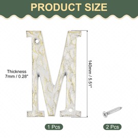 sourcing map House Address Letter, 5.5 Inch Cast Iron Vintage Wall Letter m Outside Letters for Home Street Office Mailbox Sign, White & Gold