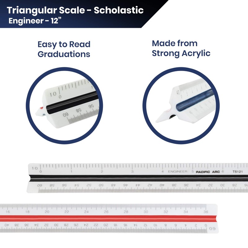 2 Pack Pacific Arc Engineer Triangle Scale Ruler 12 Inch