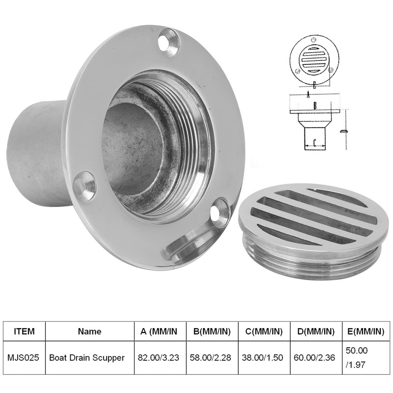 POENVFPO Boat Drain Scupper,High Strength 316 Stainless Steel Yacht Floor