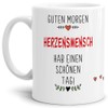 Tassendruck Tasse mit Spruch Guten Morgen HerzensMensch- Leben/Liebe/Geschenk/Familie/ - Weiß