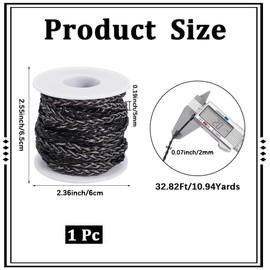 CALFOVERA 10.94 Yard 5MM Flat Braided Leather Cord Woven Black PU Leather Folded Bolo String Lace Cording Straps Rope Braiding Strip Thread for Jewelry Making Crafts Bracelet Necklace DIY Projects