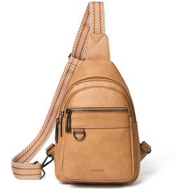 Leresas Sling Bag for Women Crossbody Bag Travel Sling Purse Backpack Fanny Pack Shoulder Bag Vegan Leather Anti Theft Tan
