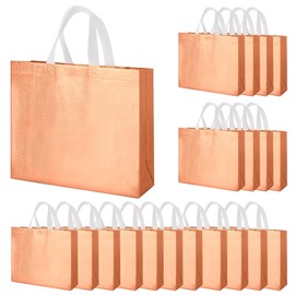 Haokuaile Glossy Rose gold Gift Bags with Handle and Sturdy Base,Reusable Non-woven Holiday Gift Bags Bulk,20 PCS,15.75 x 4.72 x 11.81 In,for Xmas, Birthday, Wedding, Party,Easter (Rose gold, M)