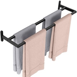 YUMORE Double Towel Rail 60 cm Towel Rail Wall Stainless Steel Bath Towel Holder 2 Bars Bathroom Towel Holder Wall Mounted Double Towel Rail for Bathroom Kitchen, Matt Black