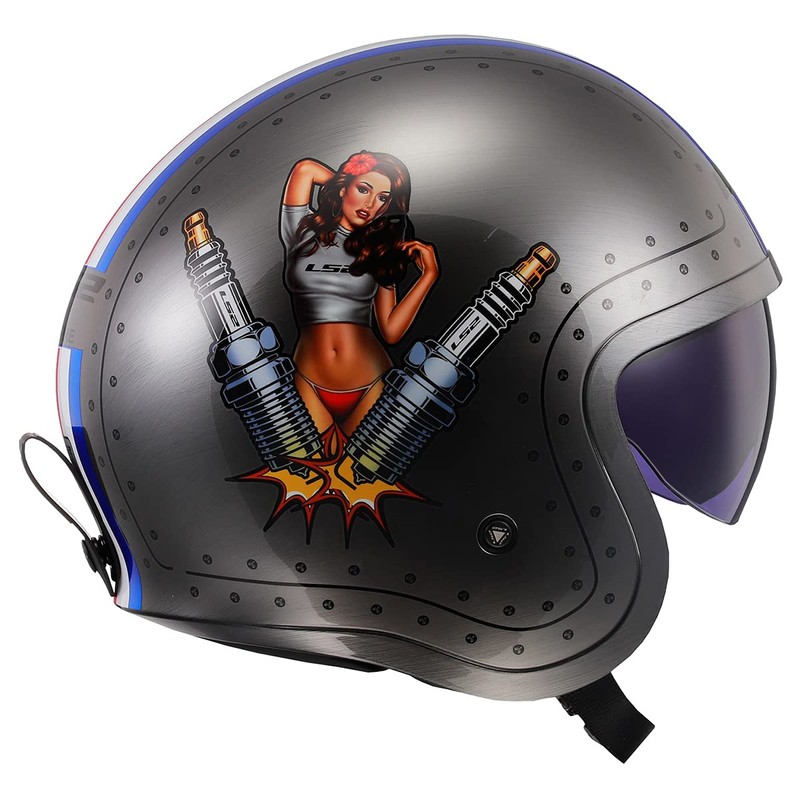 LS2 Helmets Open Face Spitfire Spark Helmet (Brushed Alloy -