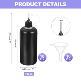 sourcing map 10Pcs Squeeze Bottle, 100ml/3.4oz Glue Tip Applicator Bottles Plastic Liquid Glue Bottle for Paper Crafts, Painting, Oil, Ink(Black, with 10 Funnel)