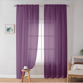 OWENIE Plum Sheer Curtains, Sheer Curtains 84 Inches Long 2 Panels Set, Rod Pocket Voile Fimly Sheer Drapes for Living Room Bedroom, 2pcs, Plum, Each 42" W x 84" L