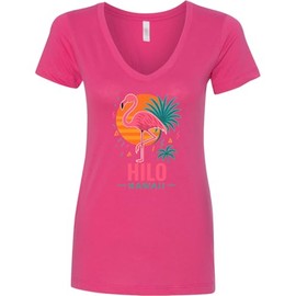 inktastic Hilo Hawaii Flamingo Tropical Sunset Women's V-Neck T-Shirt Medium Hot Pink 46cb3