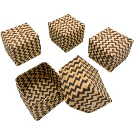 Sticky Rice Basket, Bamboo Rice Container, Kratip Zig Zig Woven 3.5 Inches Steamed Sticky Rice Bowl, Thailand Handmade Serving Basket, Original Bamboo Color, Thai Laos Kratib (Zig Zag Pack of 4)