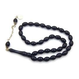 Prayer Beads Tesbih Tasbih Tespih Misbaha Subha 33, Muslim Islamic Rosary Bracelets Worship Accessories Black Onyx Effect Beads Oval 12 x 8 mm