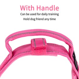 Pink Dog Collar Tactical Highly Reflective Military Pet Collar Nylon with a American Flag Patch and a American Flag Pendant K9 Collar with Metal Buckle and Control Handle for L