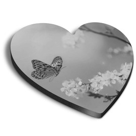 1 x Heart MDF Magnets - Pretty Blossom Butterfly Animals Wildlife 41011