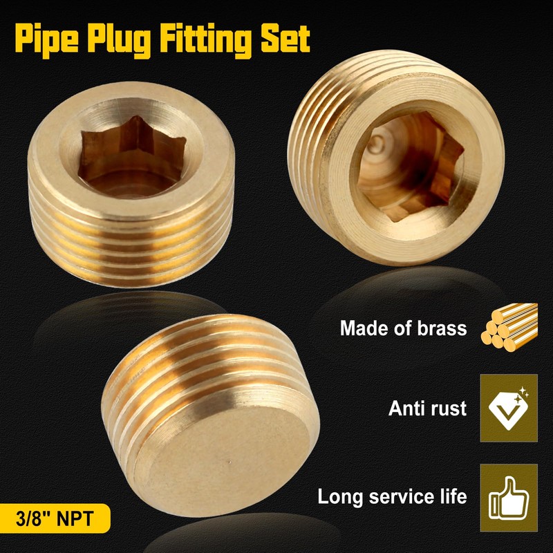 LEONTOOL NPT Male Pipe Plug Fitting Set 3/8" 10pcs Brass