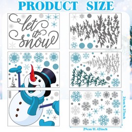 Soaoo 63 Pcs Winter Wall Decals Snowflakes Stickers Removable Christmas Snowman Wall Art Silver White and Blue Winter Window Clings Let It Snow Decor for Home Bedroom Decoration