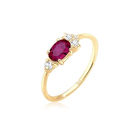 Elli Premium Women's Genuine Jewellery Ring with Zirconia Stones with Synthetic Ruby in 925 Sterling Silver Gold-Plated, Sterling Silver, Ruby