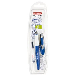 herlitz My.pen 50046782 School Fountain Pen for Left-Handed Users (L-Nib) Blue/White, 1 Piece in Foil Case
