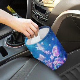 Darisoco Blue Glowing Butterfly Car Trash Can, Cute Car Trash Bag, Vehicle Trash Can, Multipurpose Trash Bag Hanging, Portable, Collapsible, Waterproof Storage Bag for Cars