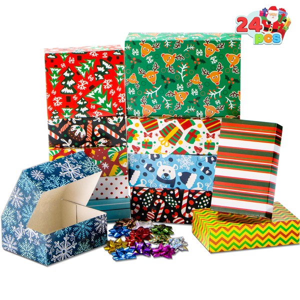 JOYIN 24 PCS Christmas Cookie Boxes, 3 Sizes Kraft Paper Dessert Boxes, Holiday Treat Bakery Box, 12 Designs Cupcake Boxes Party Favor Supplies for Muffins Pastries Candy Donut Pie