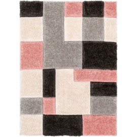 Well Woven Ella Pink Geometric Boxes Thick Soft Plush 3D Textured Shag Area Rug 4x6 (3'11" x 5'3")