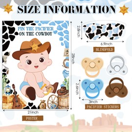 Faccito Pin The Pacifier on The Cowboy Party Games First Rodeo Party Decor Include a Cowboy Baby Poster Blindfold 24 Pacifier Stickers for Western Theme Baby Shower Decorations