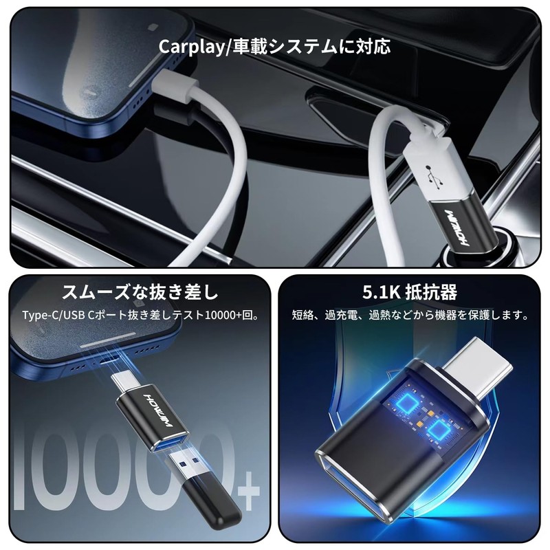 USB Type-C Adapter, HOWJIM 2-Pack 3A 100W Fast Charging, 10Gbps